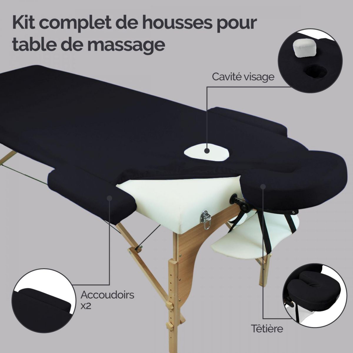 VIVEZEN Kit complet de housses pour table de massage - Éponge - Gris anthracite