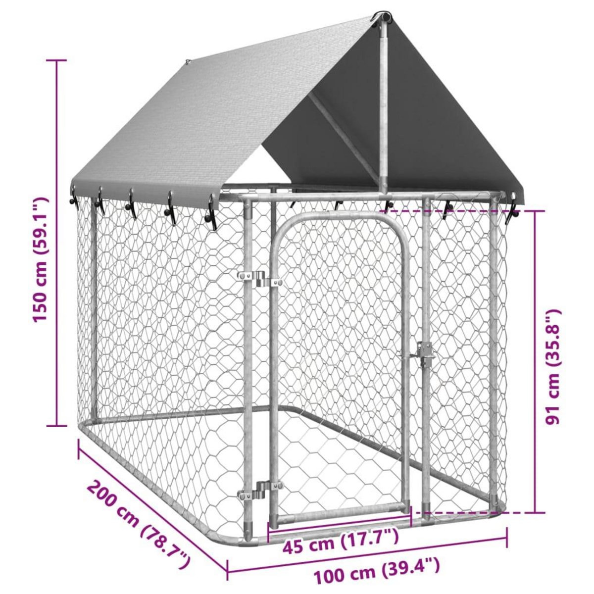 VIDAXL Chenil exterieur avec toit 200x100x150 cm