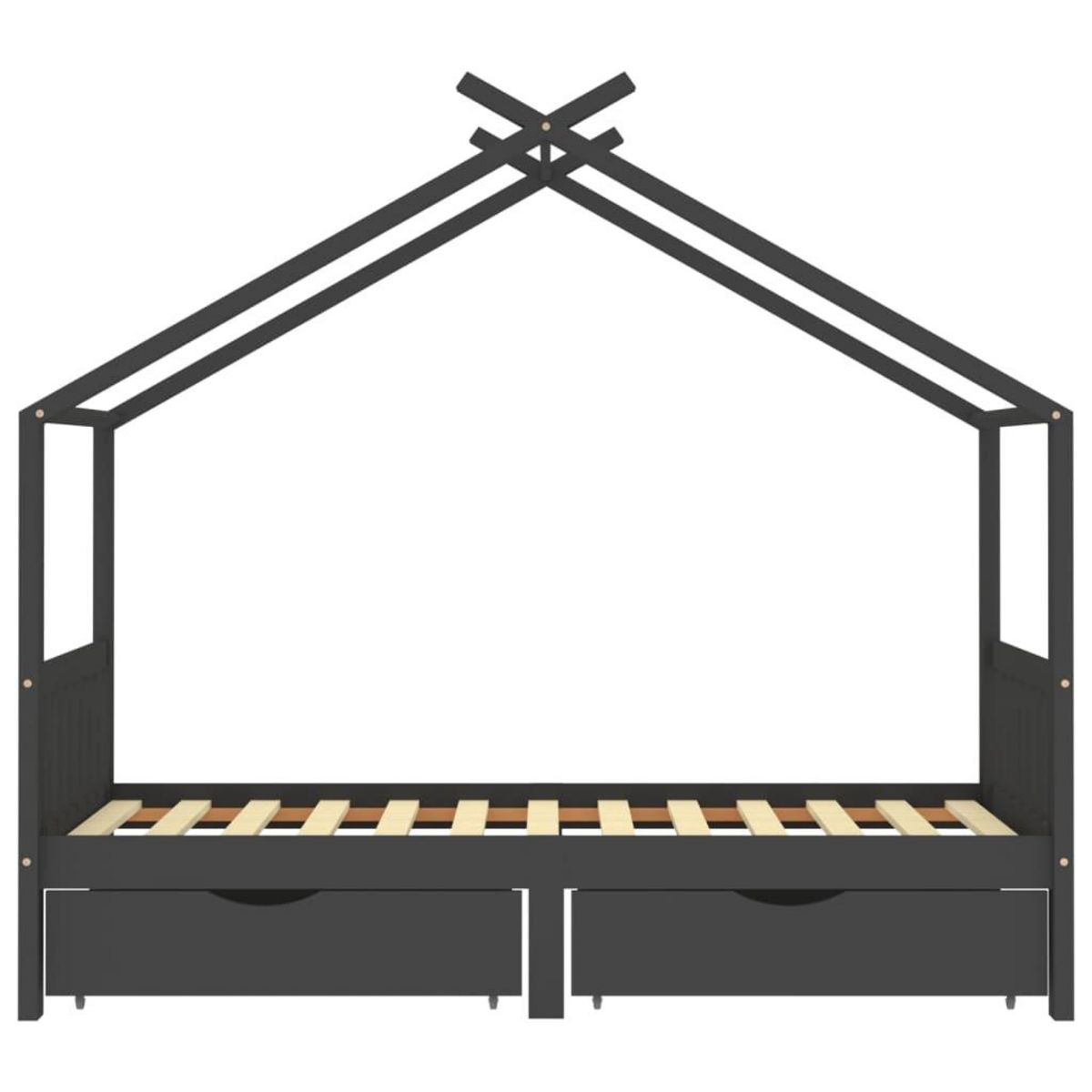 VIDAXL Cadre de lit d'enfant avec tiroirs Gris fonce Pin 90x200 cm