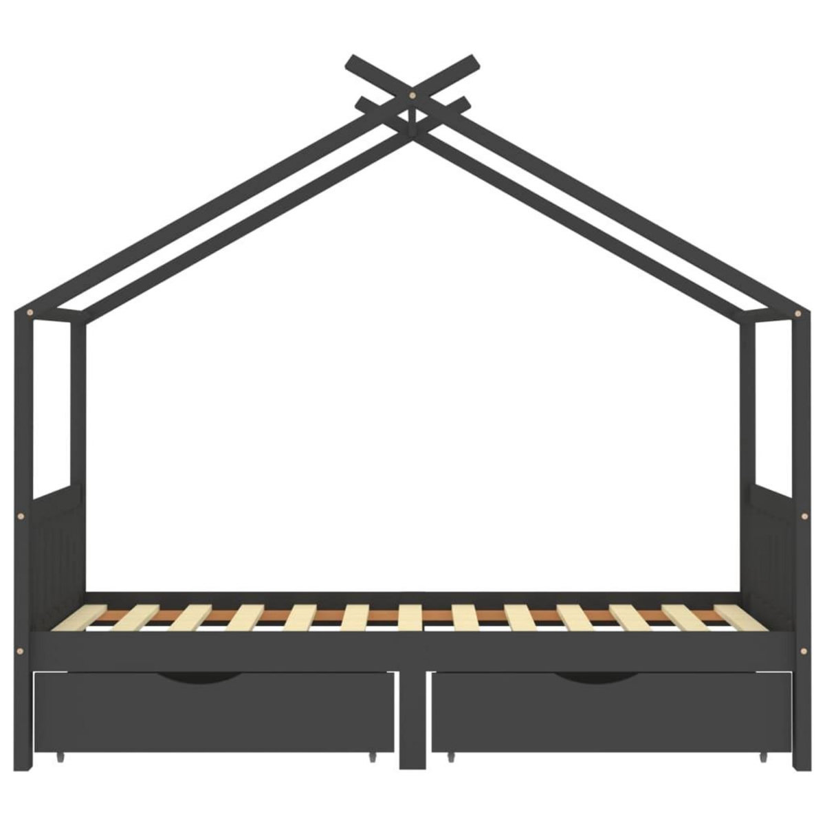 VIDAXL Cadre de lit d'enfant avec tiroirs Gris fonce Pin 90x200 cm