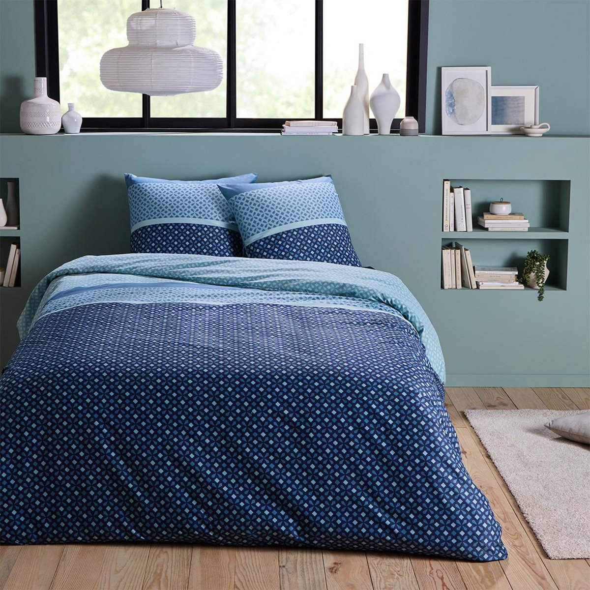 FUTURE HOME Parure de lit 2 personnes géométrique en microfibre