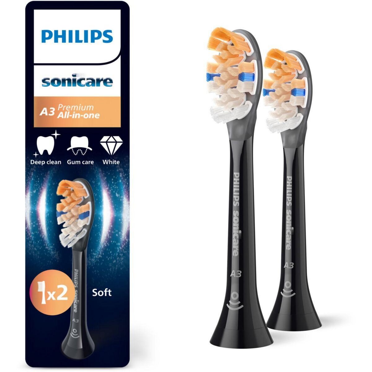 Philips Brossette dentaire Sonicare lot de 2 - HX9092/88 black All in One A3