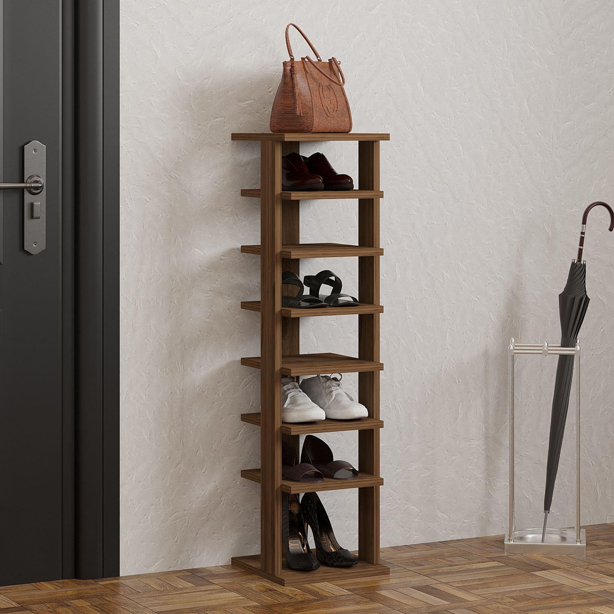 Voir la diapositive 2 : Habitat et Jardin Meuble à chaussures en bois  ayka  - 30 x 30 x 110 cm - marron