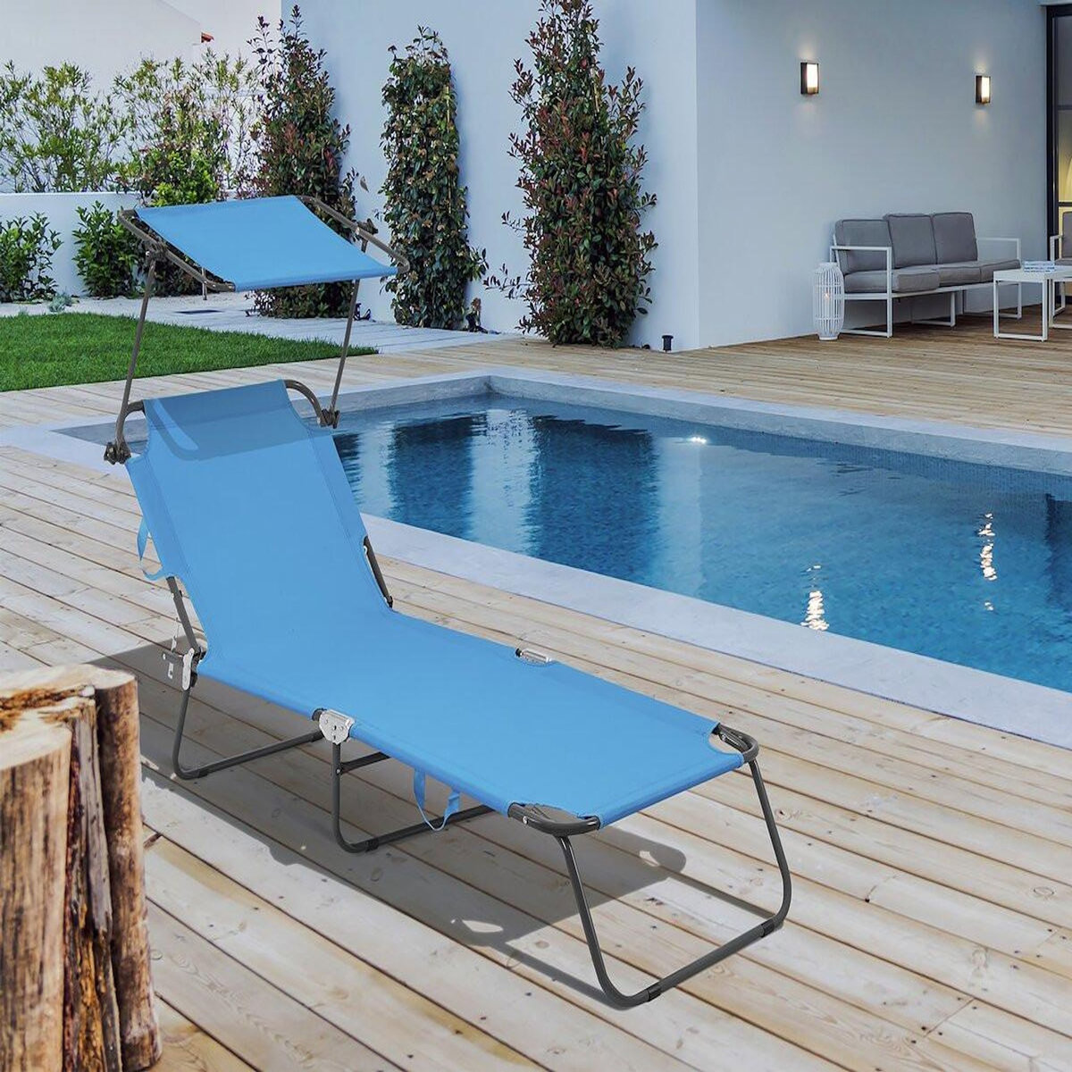 Habitat et Jardin Bain de soleil pliable  Lazy  - Avec pare soleil - Bleu