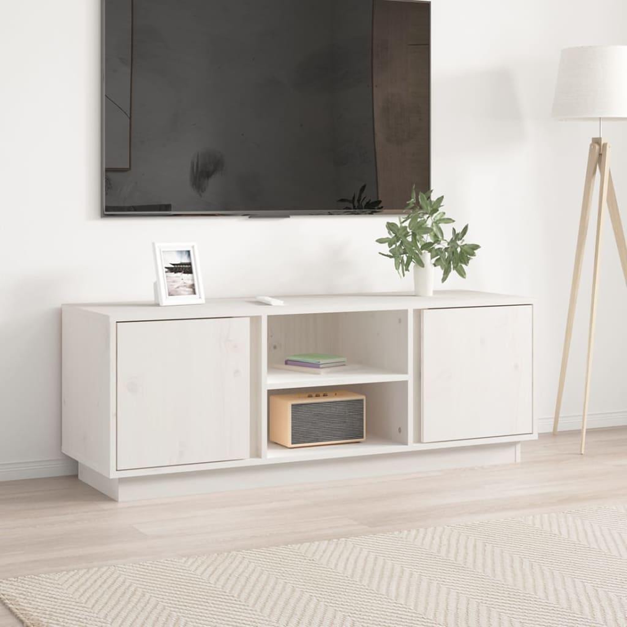 Voir la diapositive 1 : VIDAXL Meuble TV Blanc 110x35x40,5 cm Bois de pin massif