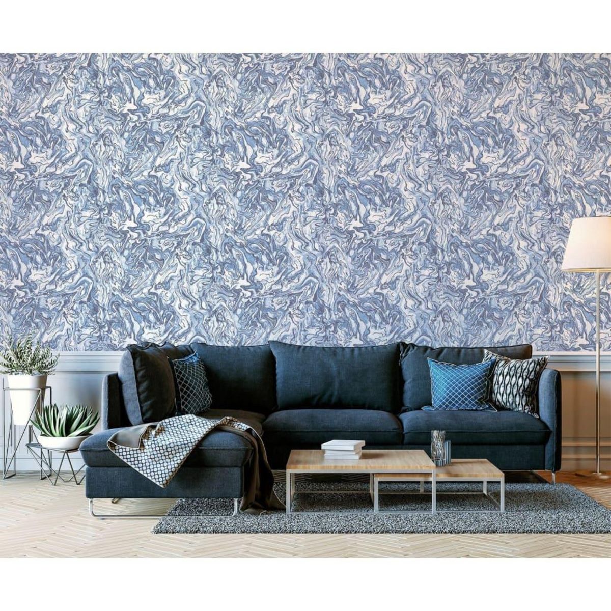 DUTCH WALLCOVERINGS DUTCH WALLCOVERINGS Papier peint Liquid Marble Bleu