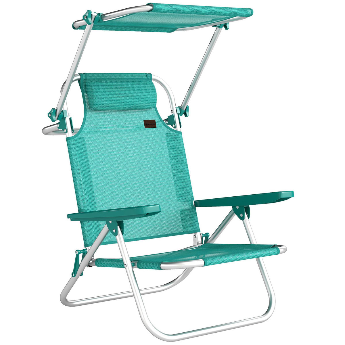 OUTSUNNY Chaise de plage pliable inclinable avec pare-soleil turquoise