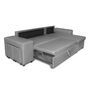 Voir la diapositive 8 : Canapé d'angle convertible avec coffre 3 places + 2 poufs à gauche et étagère à droite  MACHA