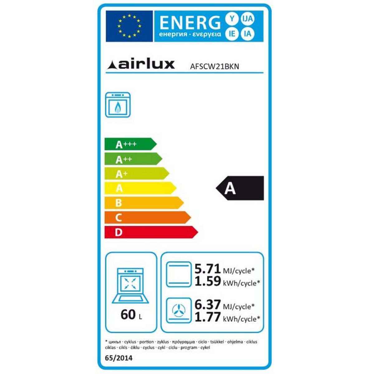 Airlux Four intégrable multifonction 60l 60cm gaz naturel catalyse noir - afscw21bkn