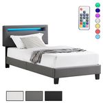 IDIMEX Lit LED simple EVAN 90x190 cm, avec sommier, revêtement en synthétique. Coloris disponibles : Noir, Gris, Blanc