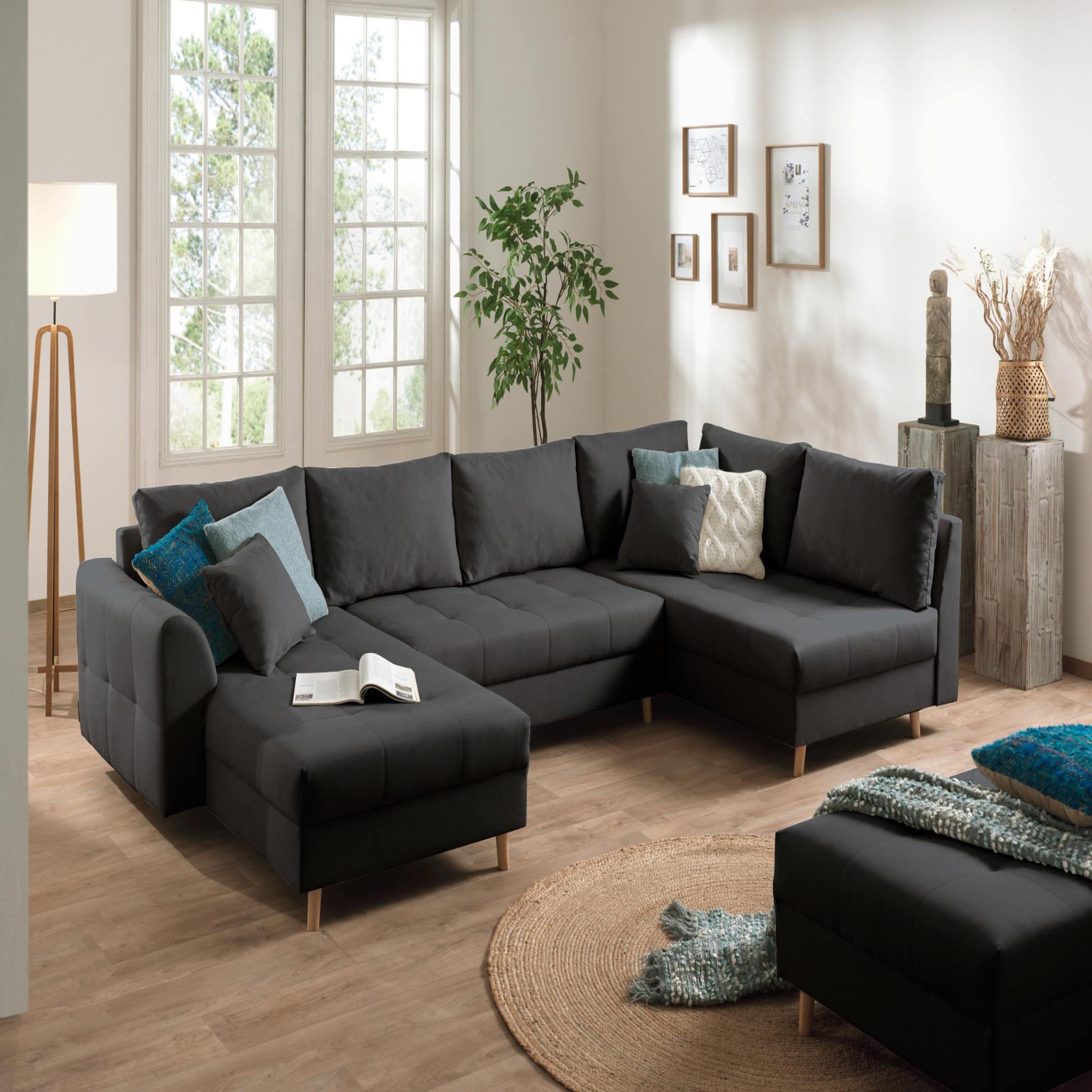 Voir la diapositive 1 : LISA DESIGN Rune - canapé panoramique - avec pouf d'appoint - 7 places - style scandinave - droit