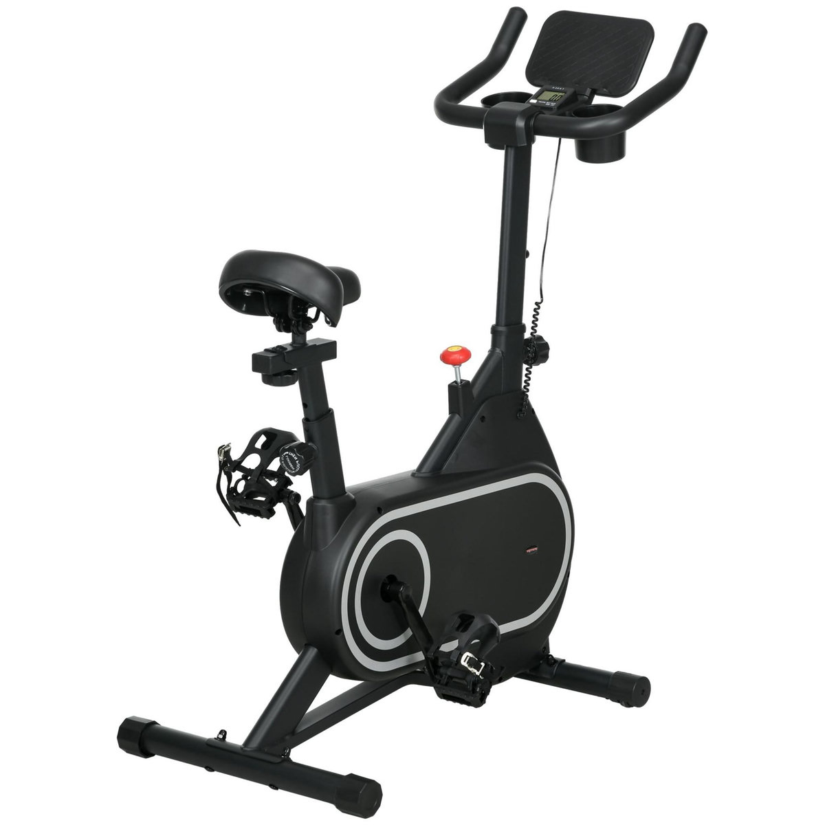 HOMCOM Vélo d'appartement réglable - vélo biking cardio - volant d'inertie 4 Kg, écran LCD, support Ipad, porte-gobelet - acier noir