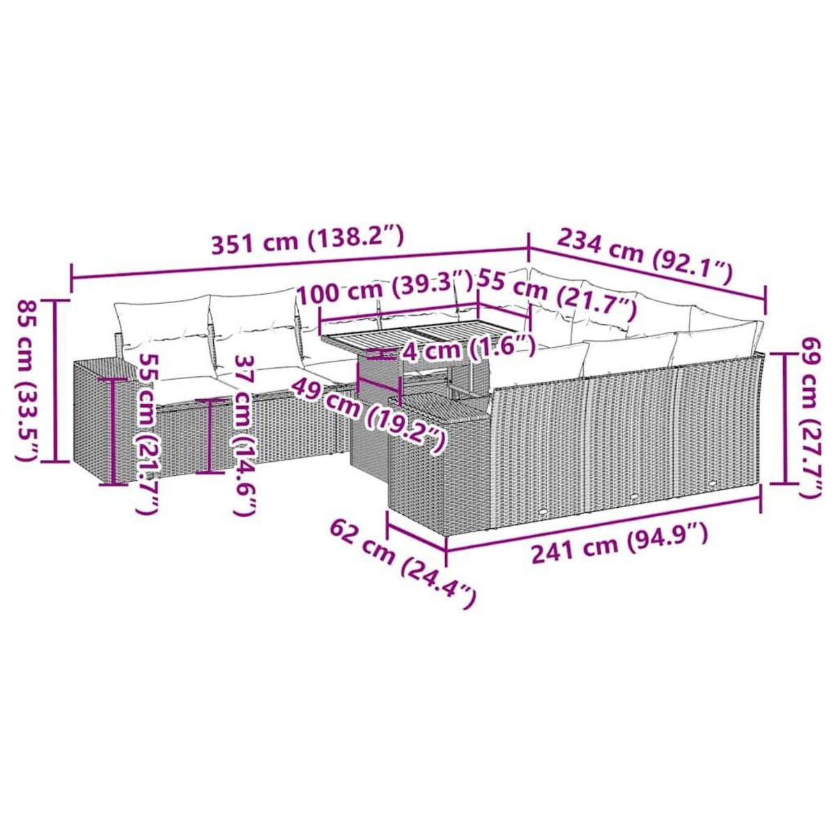 VIDAXL Salon de jardin 10 pcs avec coussins noir resine tressee acacia