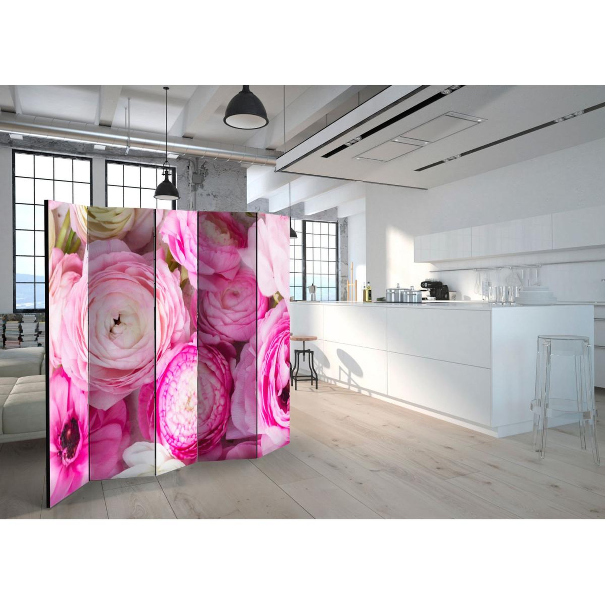 Voir la diapositive 2 : Paris Prix Paravent 5 volets  ranunculus flowers  172x225cm