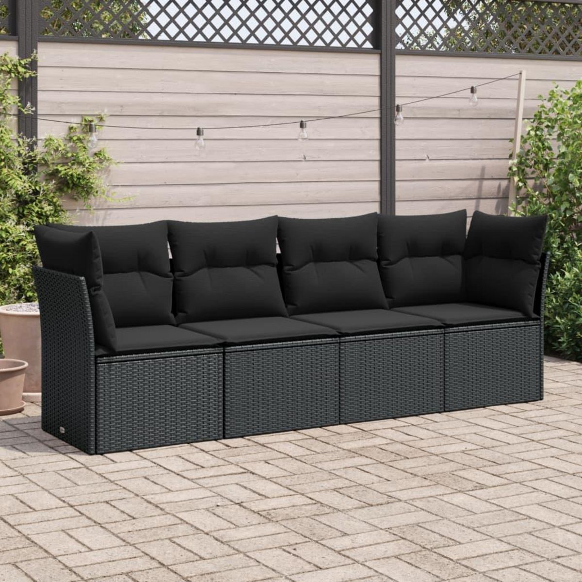 VIDAXL Salon de jardin 4 pcs avec coussins noir resine tressee