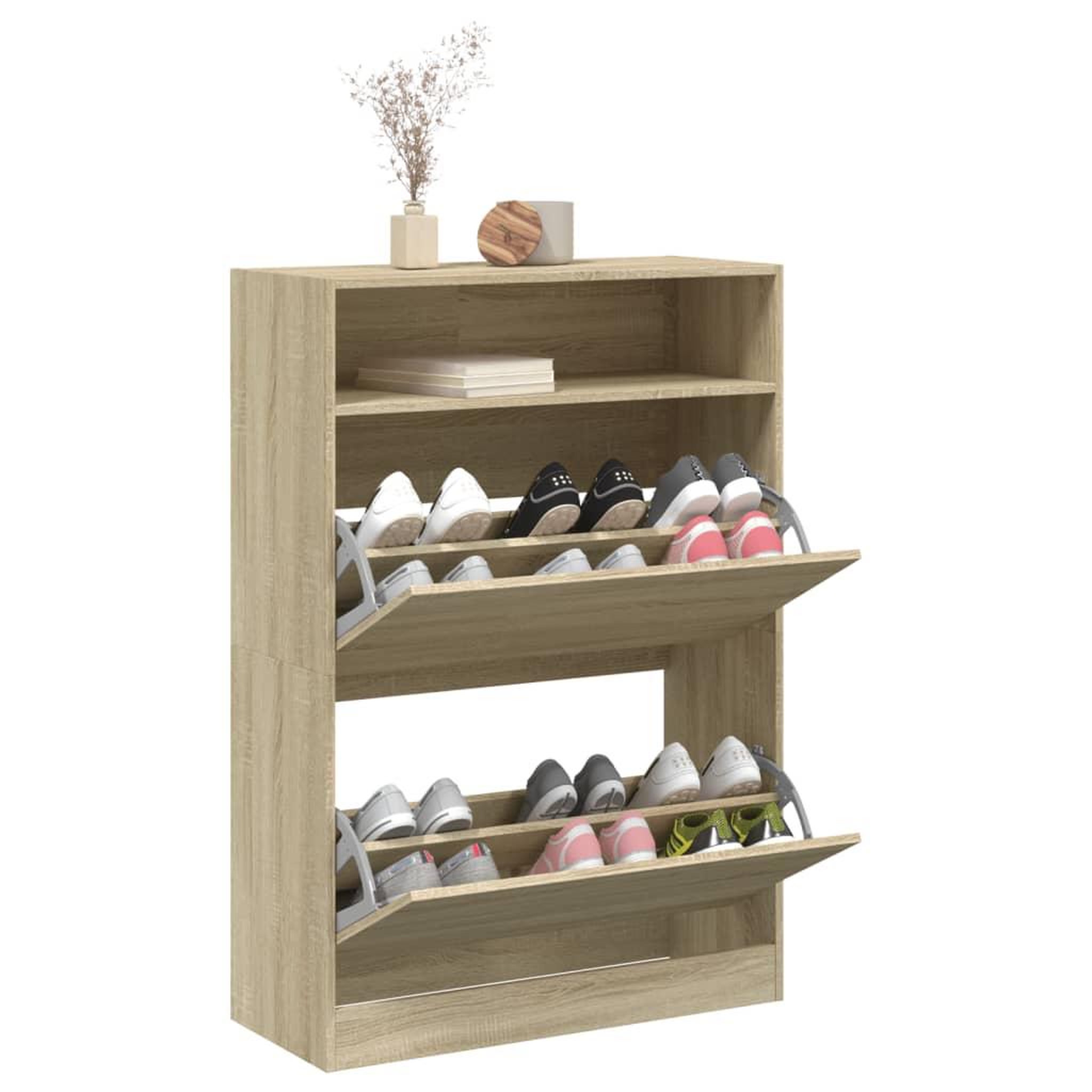 Voir la diapositive 4 : VIDAXL Armoire a chaussures 2 tiroirs rabattables chene sonoma
