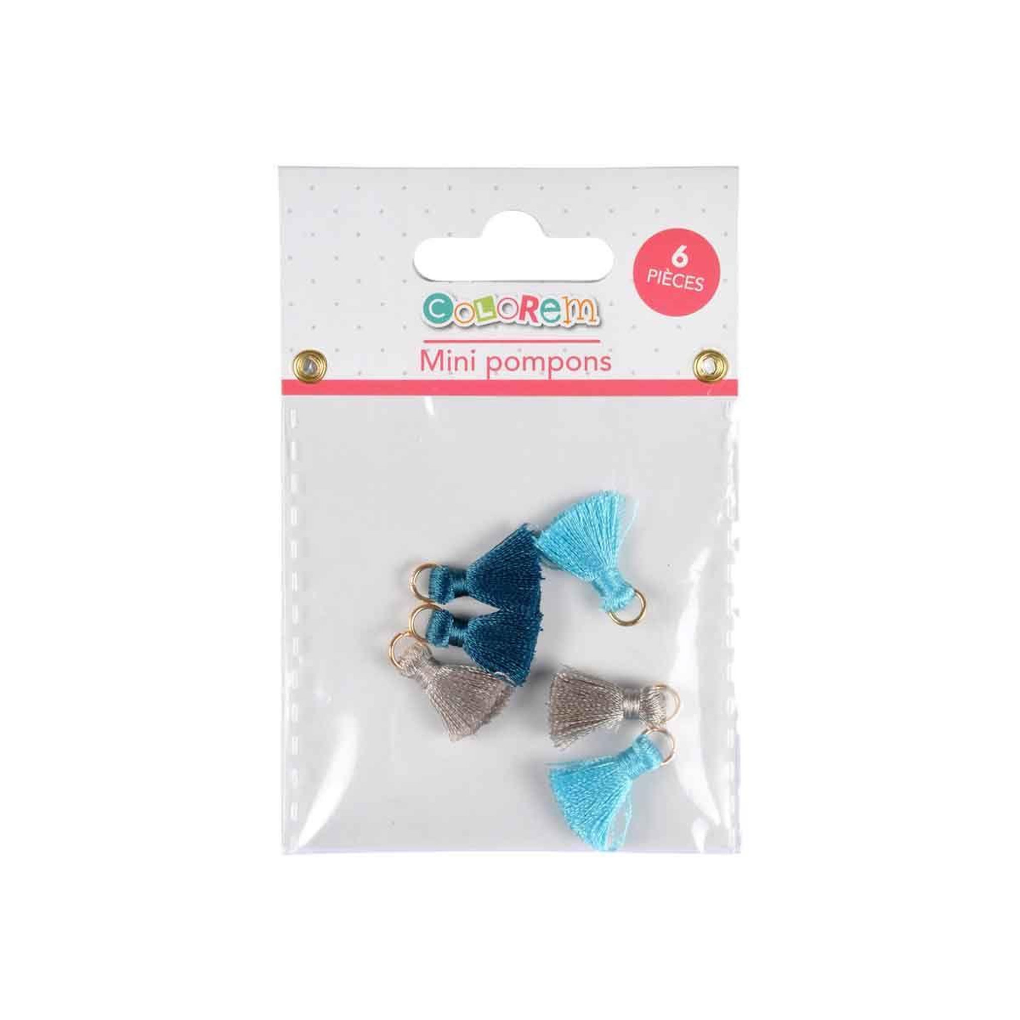 Voir la diapositive 2 : HOMEA Lot de 6 Mini Pompons  Bijoux  1cm Bleu & Gris