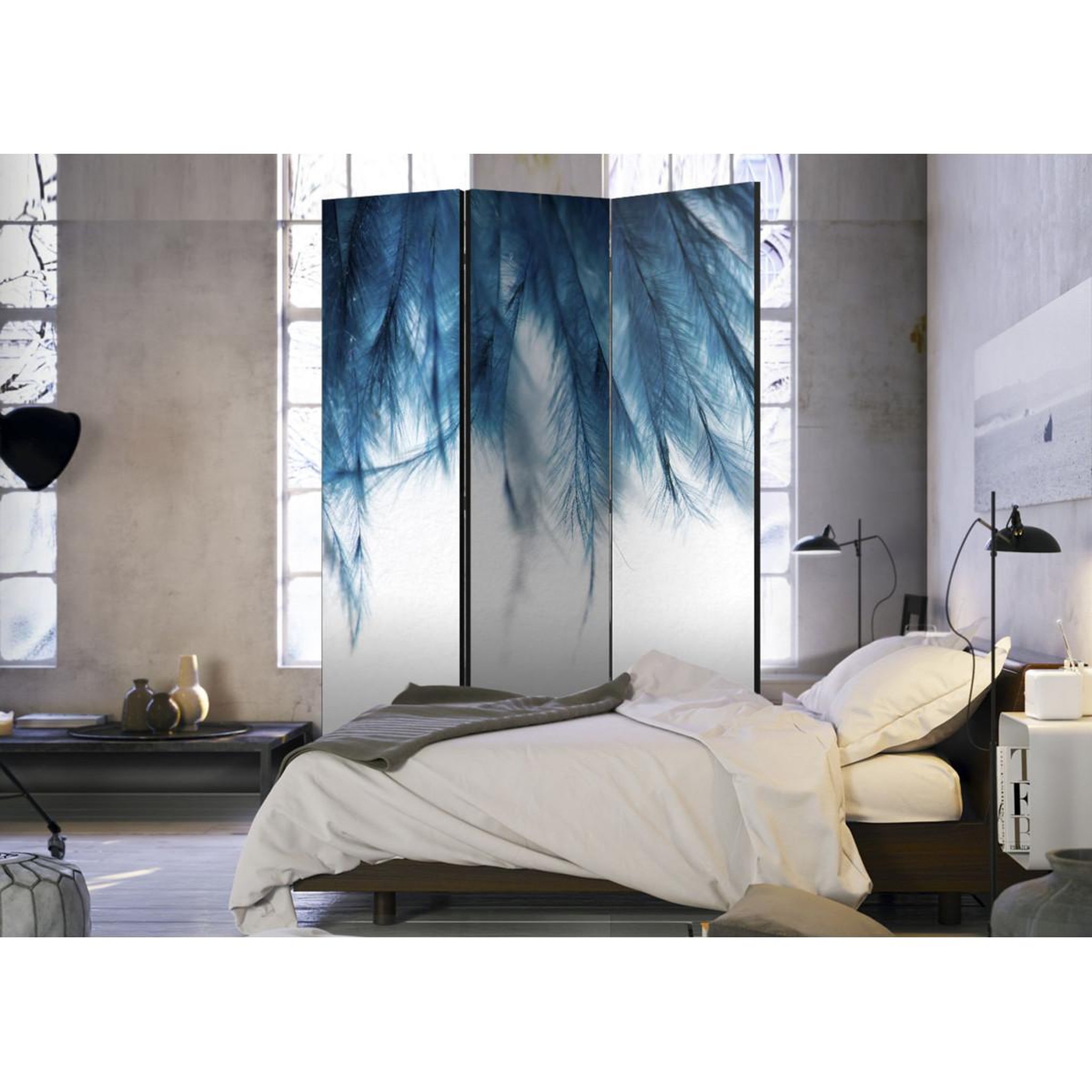 Voir la diapositive 2 : Paris Prix Paravent 3 volets  sapphire feathers  135x172cm
