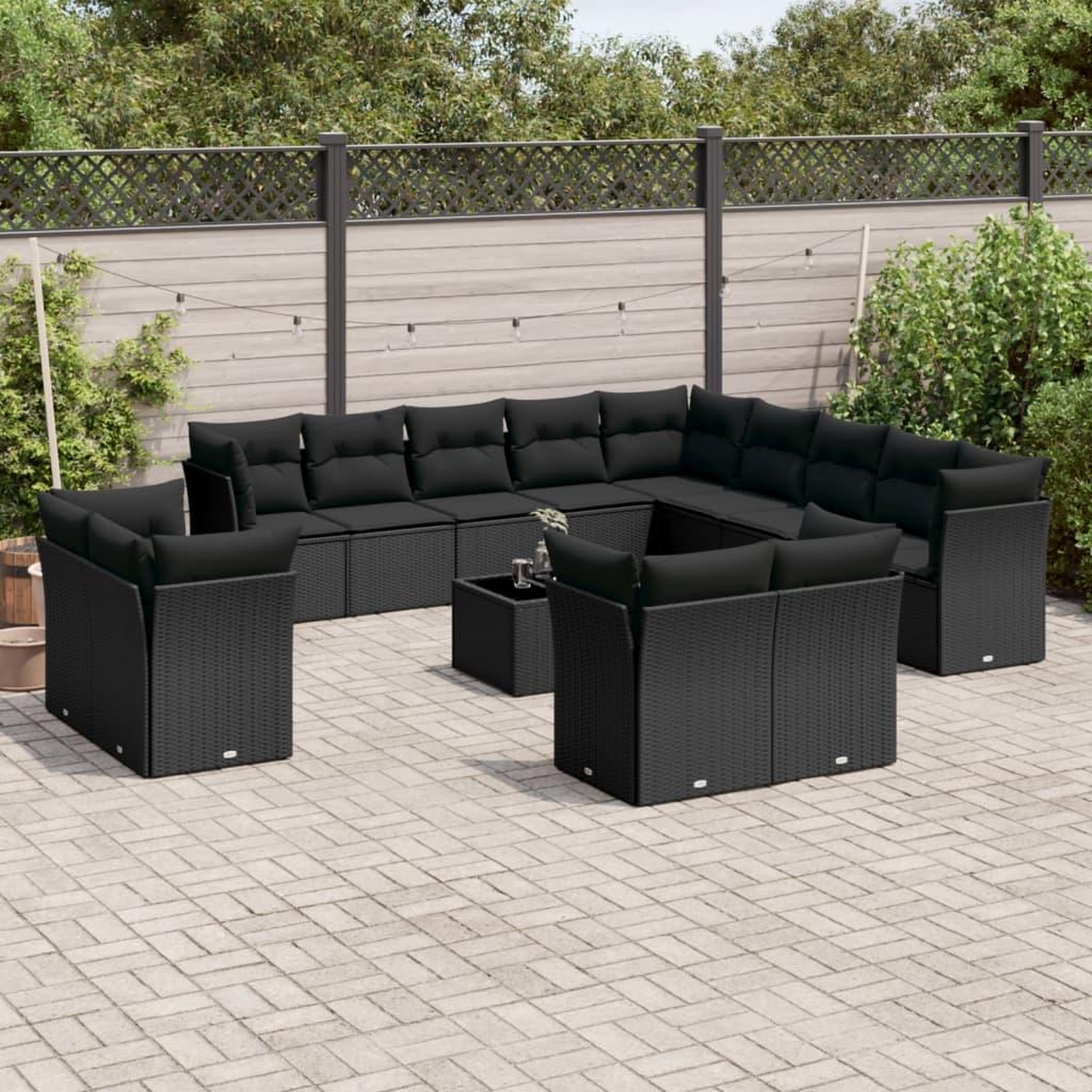 VIDAXL Salon de jardin avec coussins 14 pcs noir resine tressee