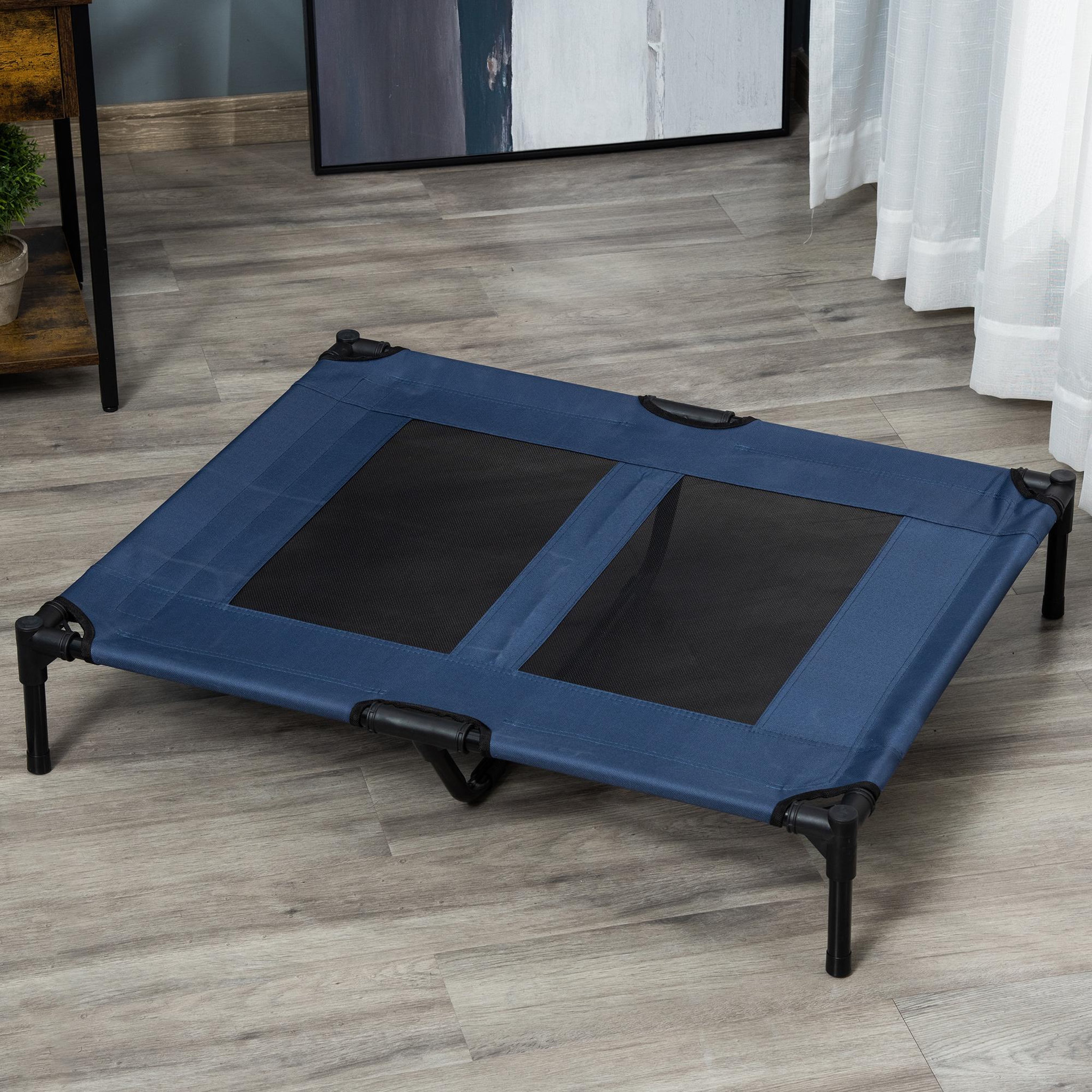 Voir la diapositive 2 : PAWHUT Lit sur pieds pour chien chat lit de camp animal lit surélevé oxford textilène micro-perforé dim. 92l x 76l x 18h cm bleu