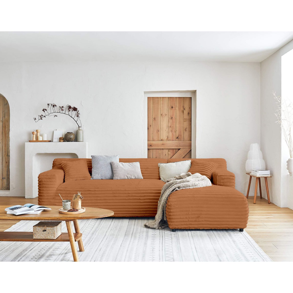 LISA DESIGN Laponie - canapé d'angle droit - 4 places - en fausse fourrure côtelée