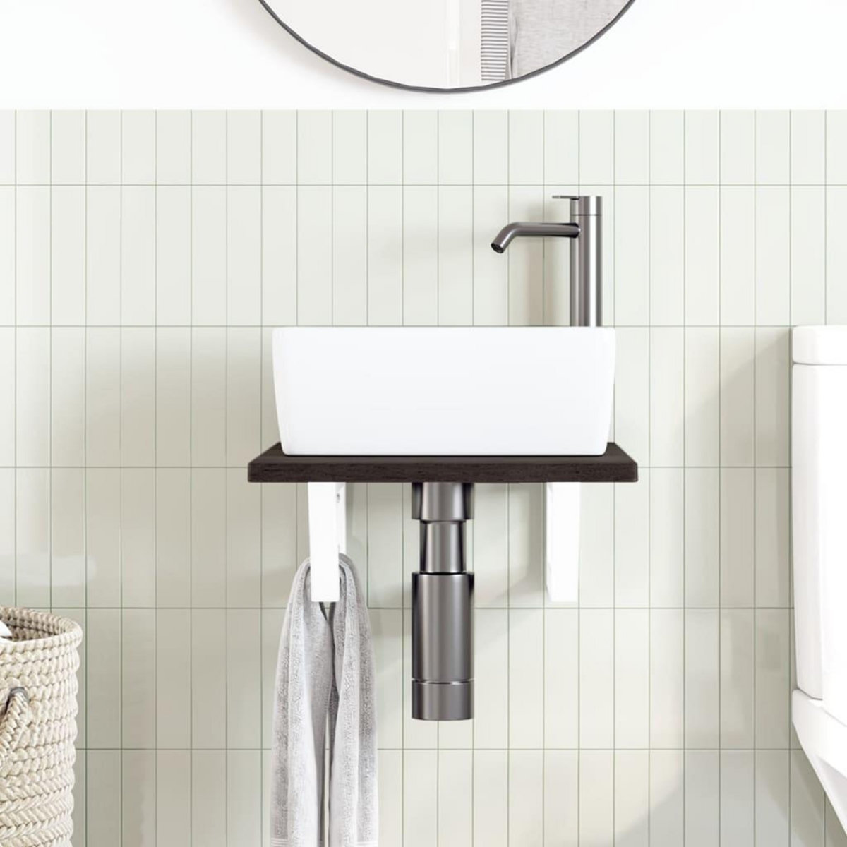 VIDAXL Etagere de vasque murale acier et bois de chene massif