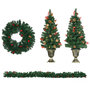 Voir la diapositive 1 : HOMCOM Lot de 4 pièces - décorations de Noël lumineuses LED - couronne, guirlande, 2 sapins avec pots et accessoires - vert