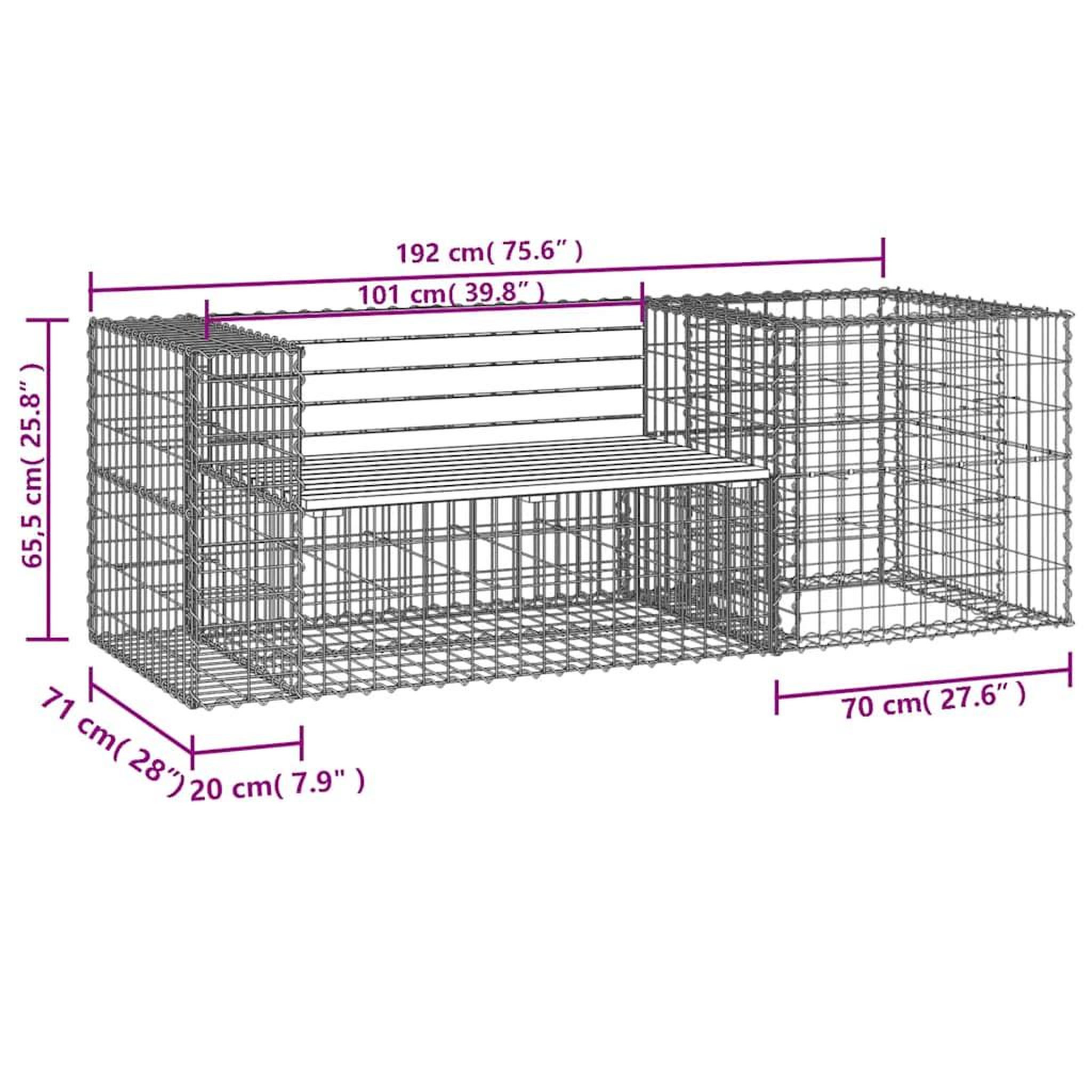 Voir la diapositive 6 : VIDAXL Banc de jardin avec panier en gabion bois massif de pin