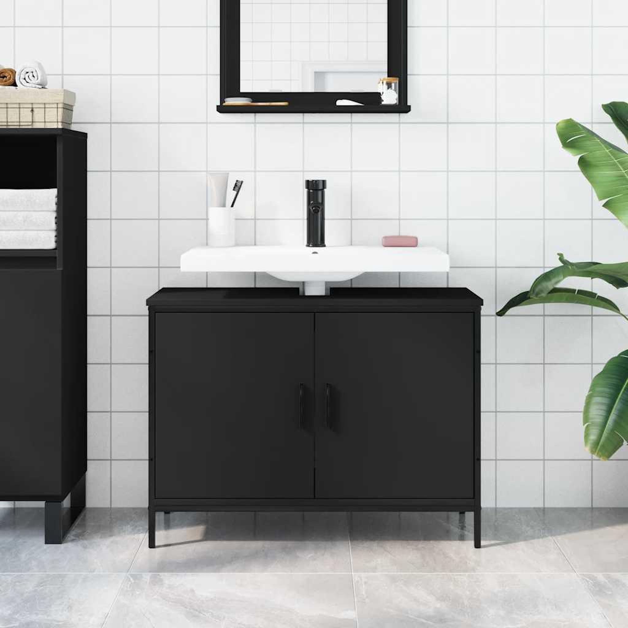 Voir la diapositive 3 : VIDAXL Armoire lavabo de salle de bain noir 80x30x60 cm