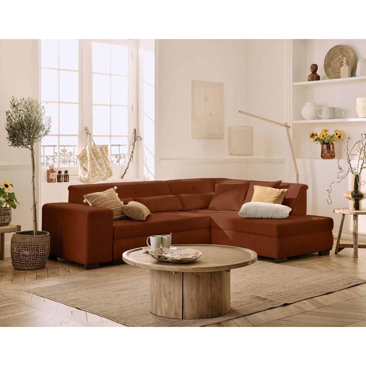 LISA DESIGN Vermont - canapé d'angle droit - 5 places - convertible - en velours côtelé