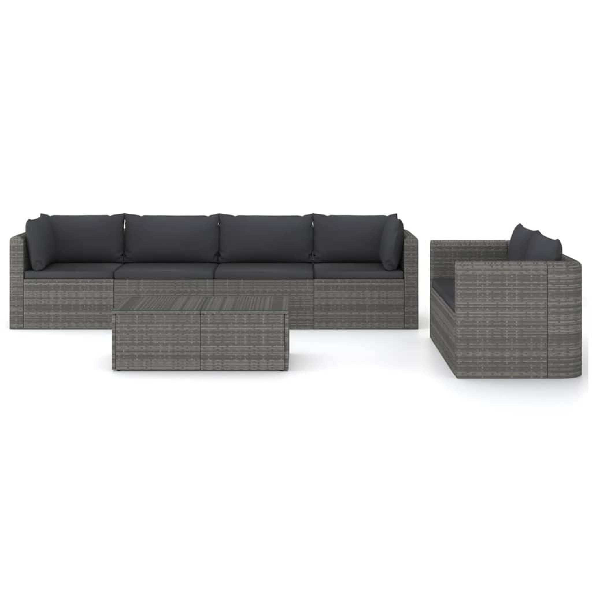 Voir la diapositive 3 : VIDAXL Salon de jardin 7 pcs avec coussins resine tressee gris