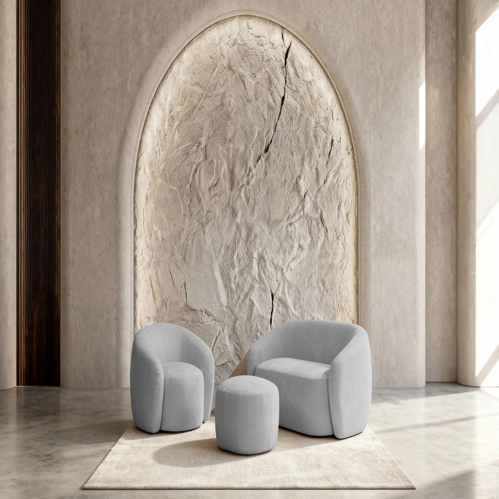 Voir la diapositive 5 : CASANOVA PARIS Aurelie - pack canapé droit 2 places + fauteuil + pouf tissu