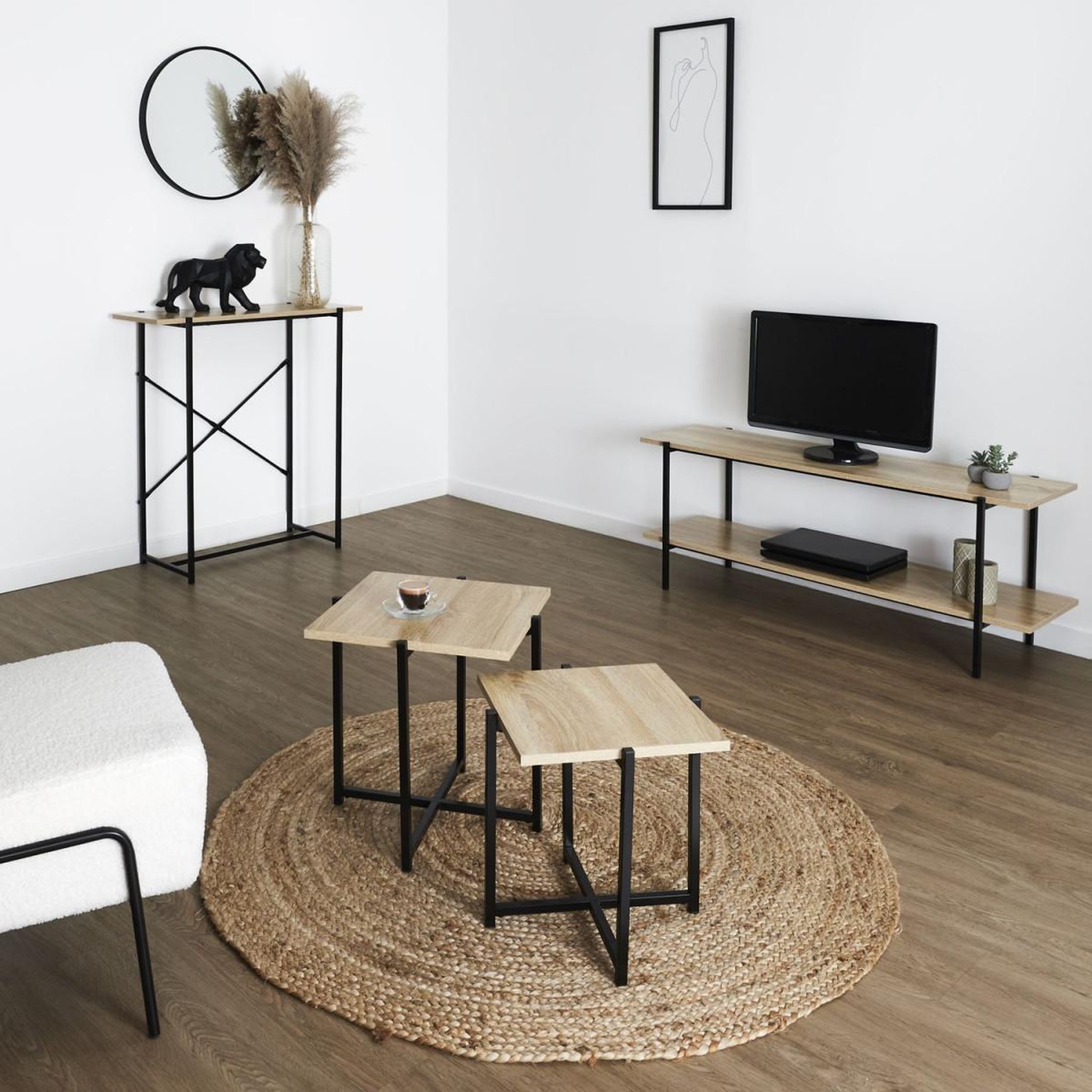 Voir la diapositive 5 : The Home Deco Factory Lot de 2 tables gigognes  loka  40cm naturel