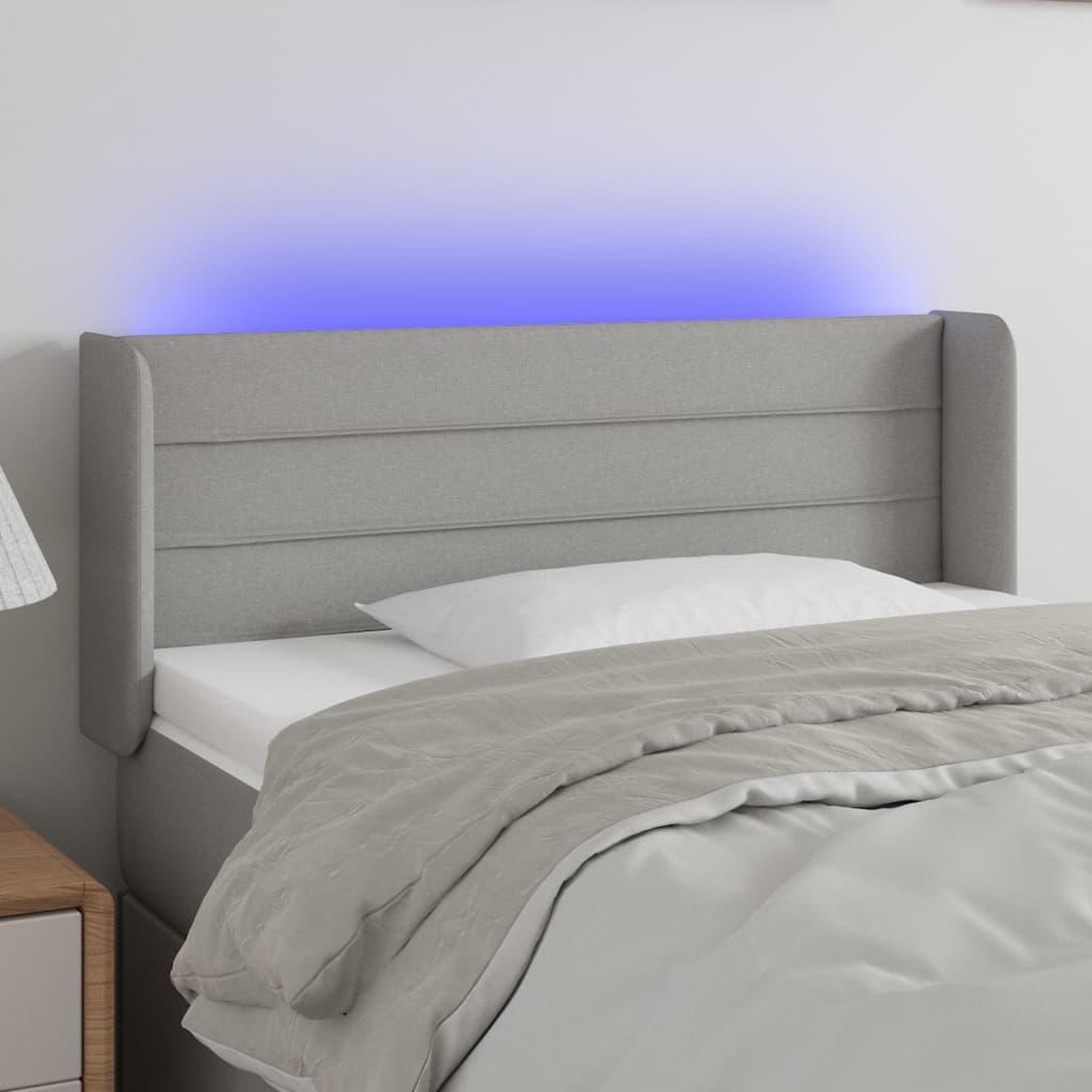 Voir la diapositive 1 : VIDAXL Tete de lit a LED Gris clair 103x16x78/88 cm Tissu