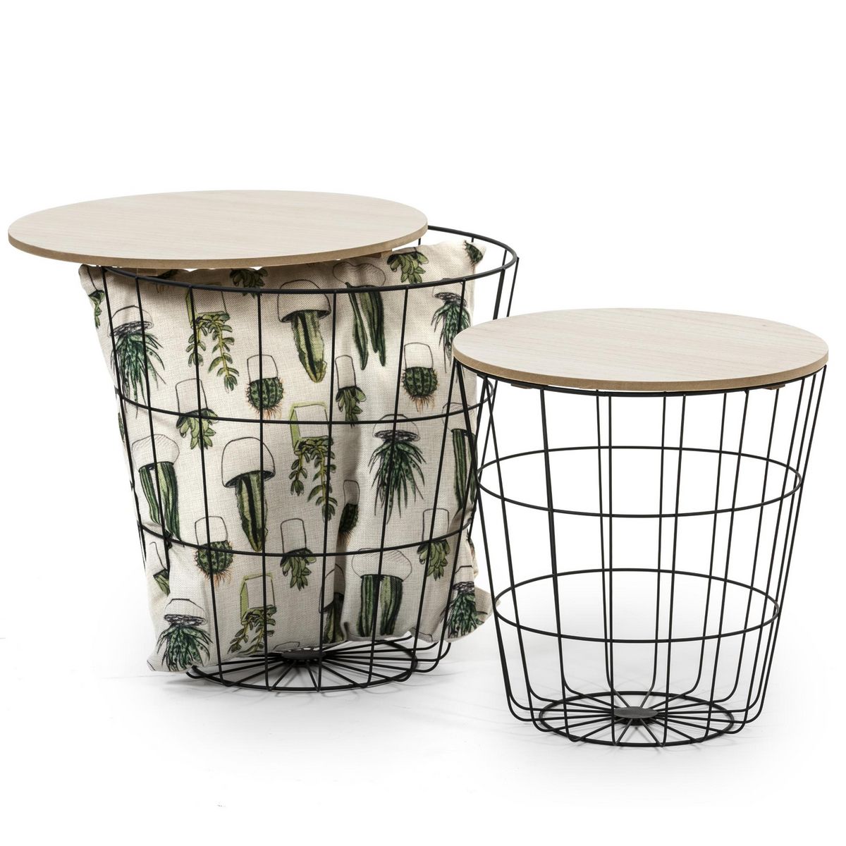 VS VENTA-STOCK Set de 2 Tables Basses Everest, Plateau en placage de Bois Naturel et Structure métal