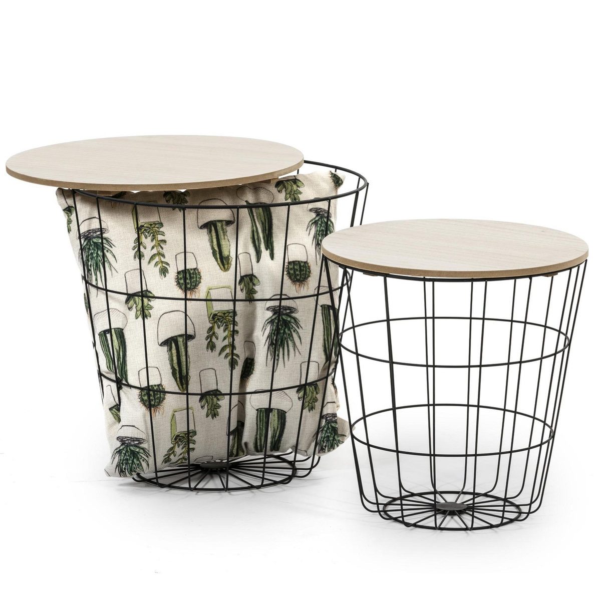 VS VENTA-STOCK Set de 2 Tables Basses Everest, Plateau en placage de Bois Naturel et Structure métal