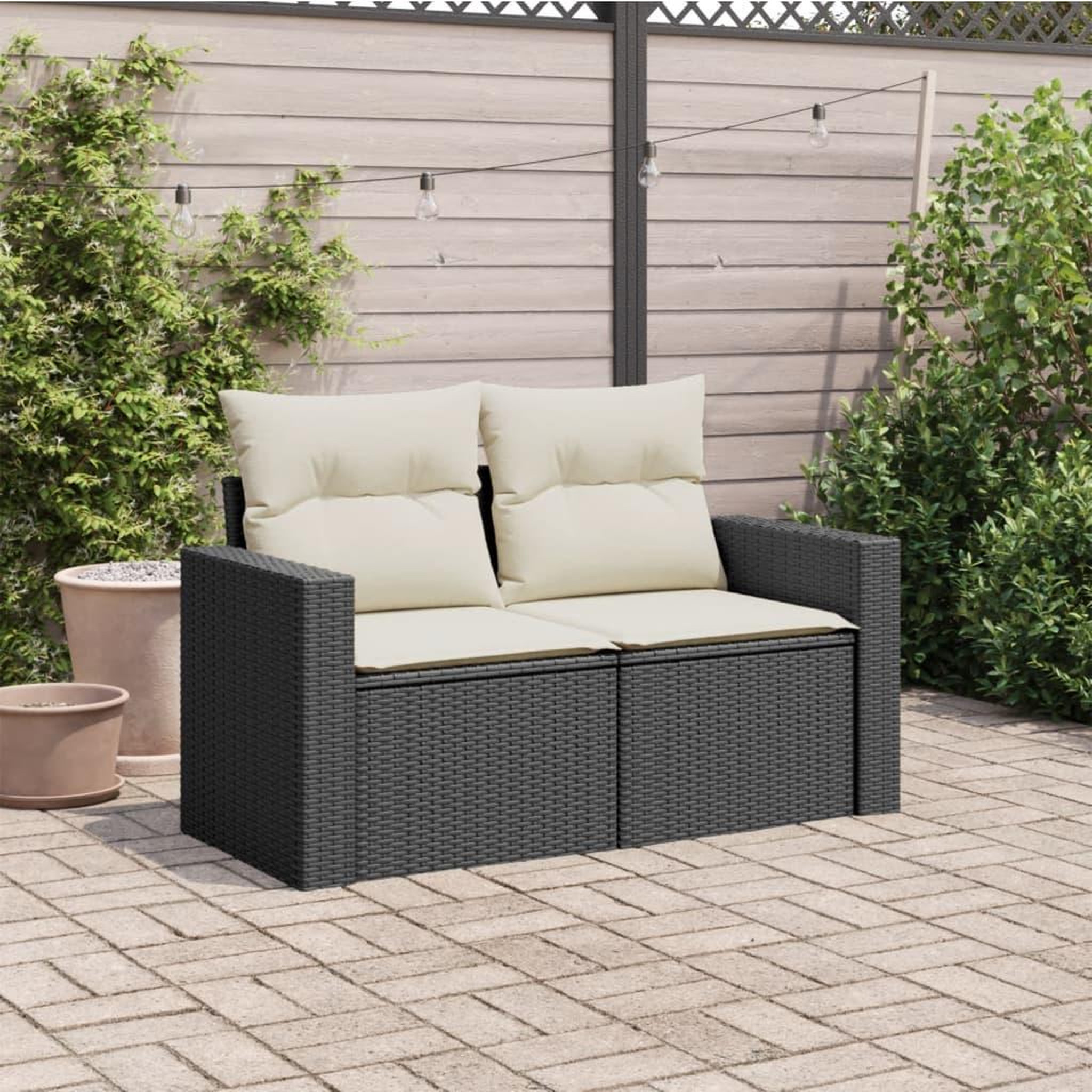 Voir la diapositive 3 : VIDAXL Canape de jardin avec coussins 2 places noir resine tressee