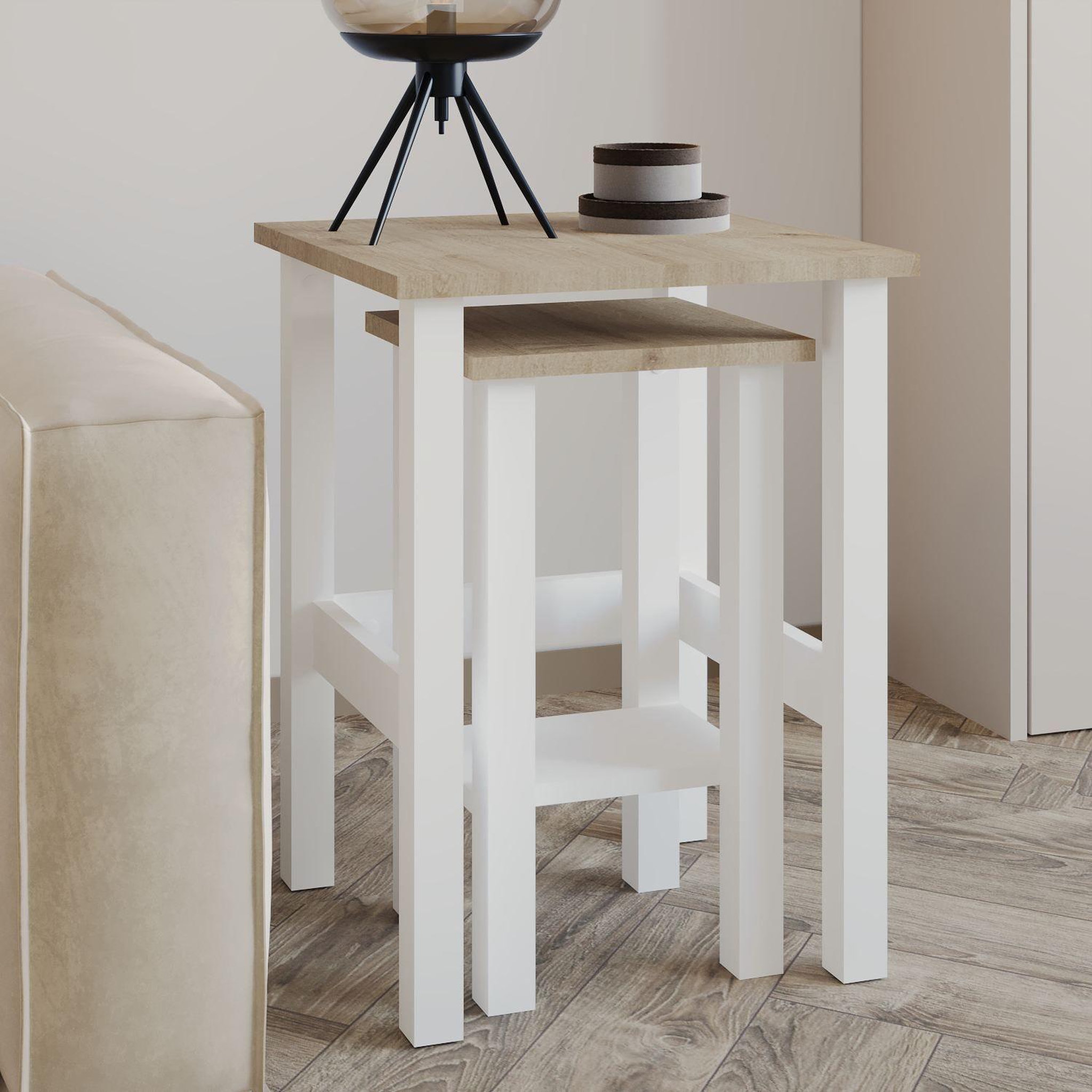 Voir la diapositive 4 : TOILINUX Lot de 2 tables gigognes effet bois lino