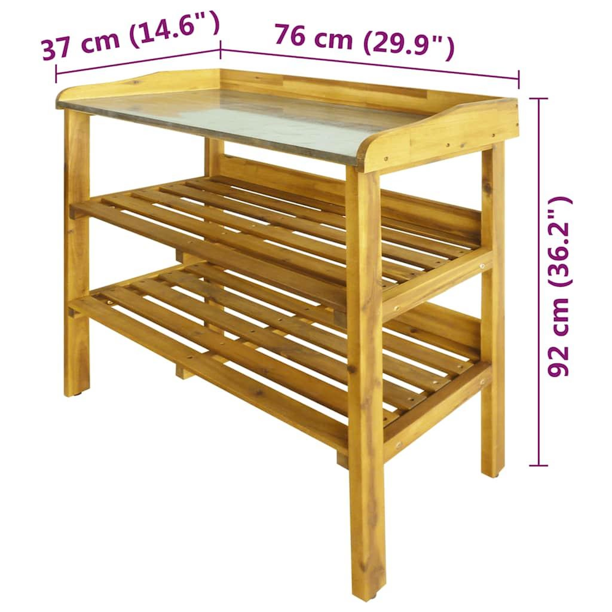 Voir la diapositive 6 : VIDAXL Banc a jardiniere avec 2 etageres bois massif d'acacia et zinc