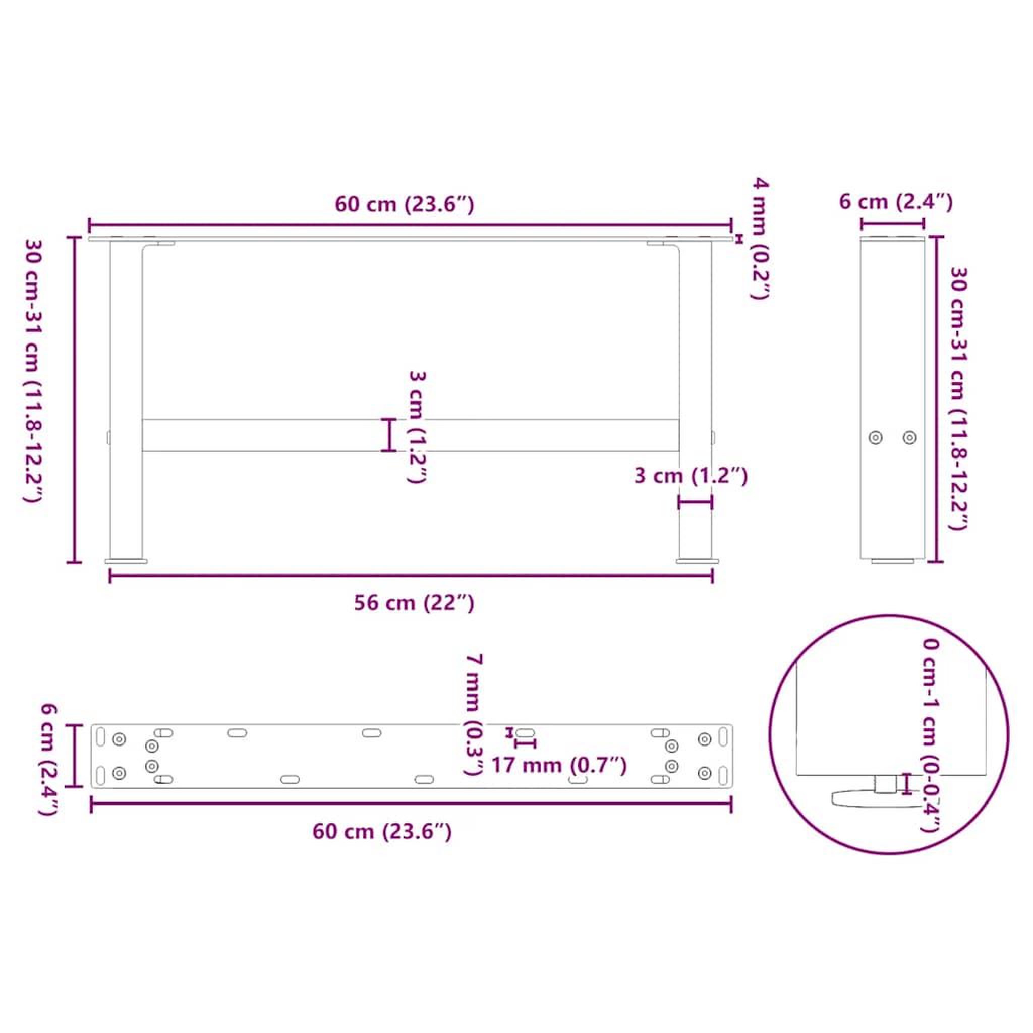 Voir la diapositive 6 : VIDAXL Pieds de table basse noir 2 pcs 60x(30-31) cm acier