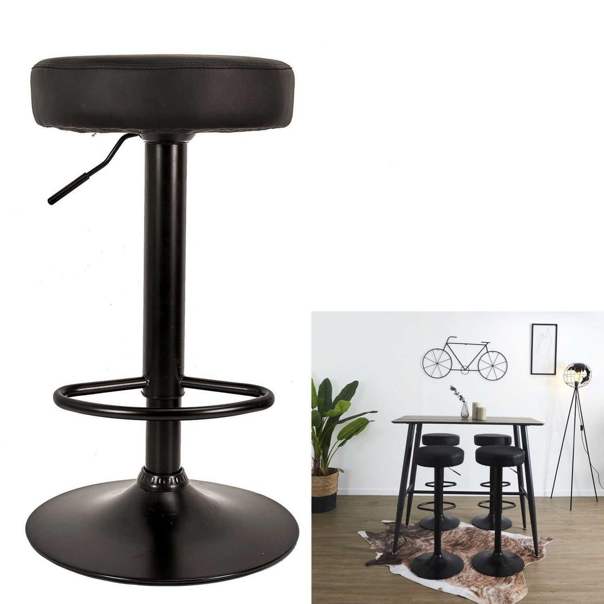 TOILINUX Lot de 2 Tabourets de bar hauteur réglable en simili