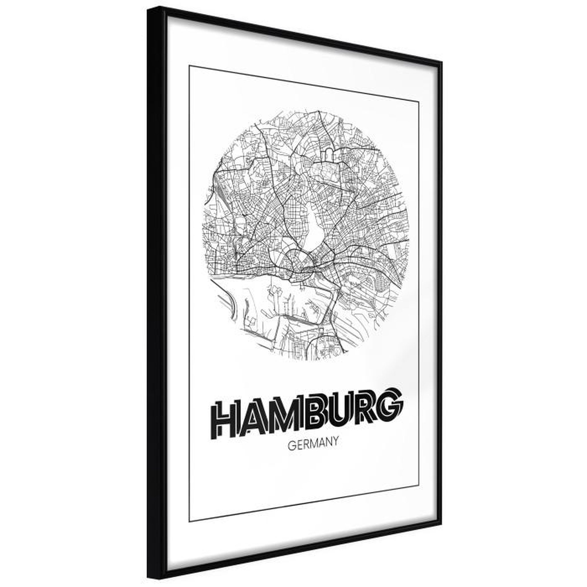 Paris Prix Affiche Murale Encadrée  City Map Hamburg Round. Coloris disponibles : Noir, Jaune