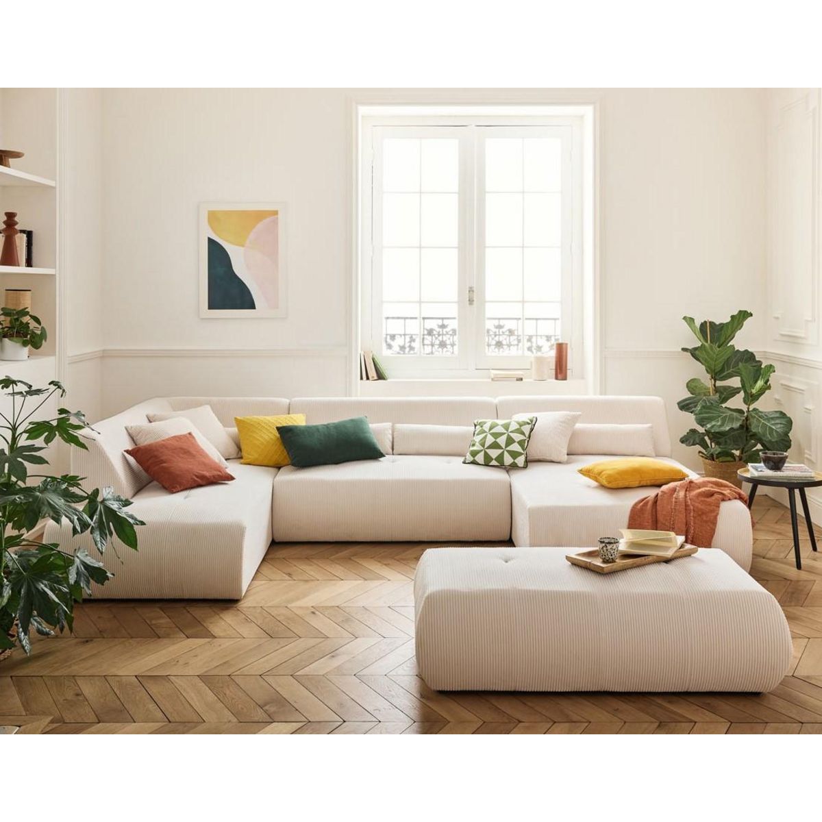 LISA DESIGN Onyx - canapé panoramique modulable d'angle gauche 7 places - en velours côtelé