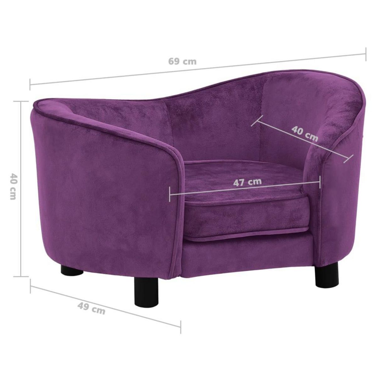 VIDAXL Canape pour chien Bordeaux 69x49x40 cm Peluche