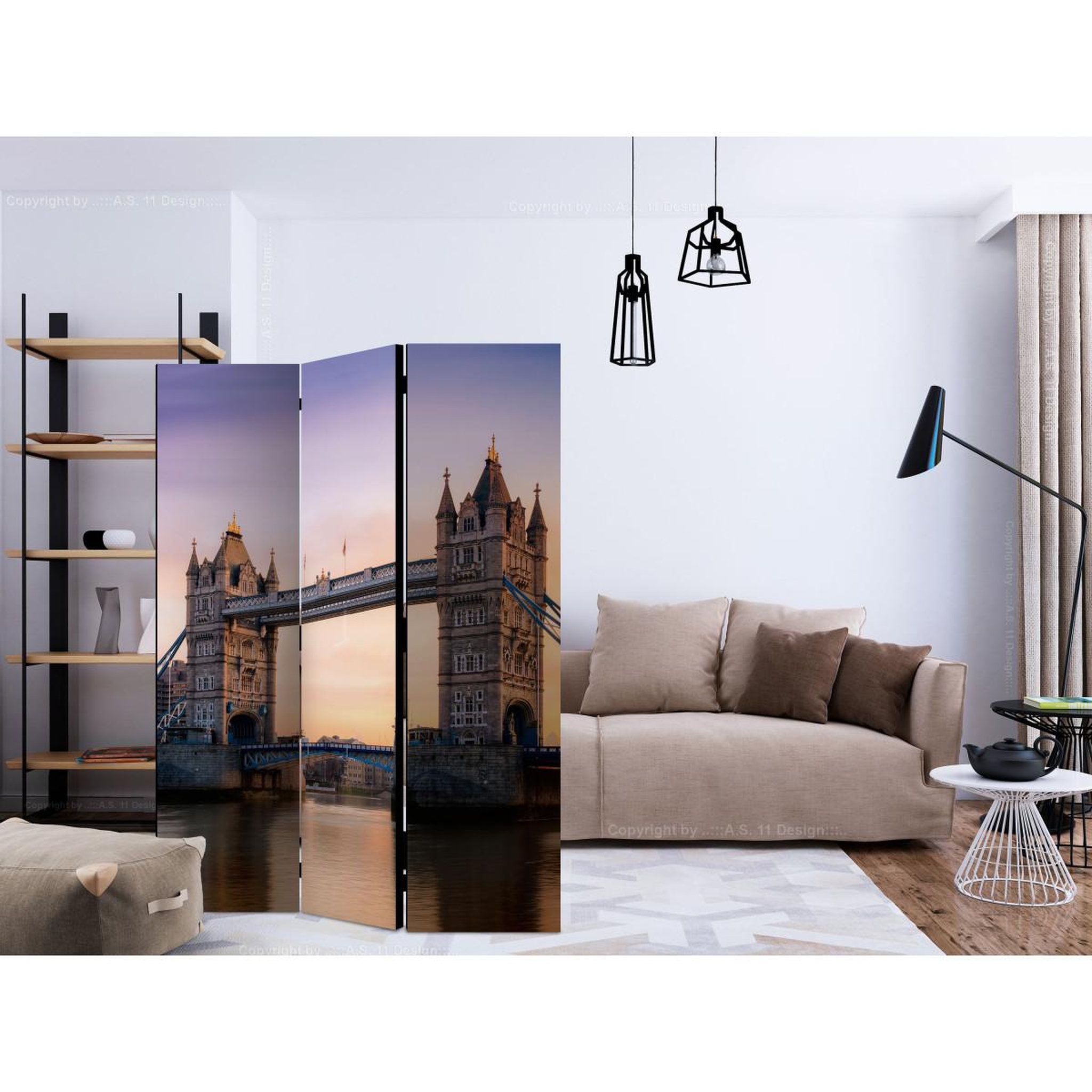 Voir la diapositive 2 : Paris Prix Paravent 3 volets  bridge at sunset  135x172cm