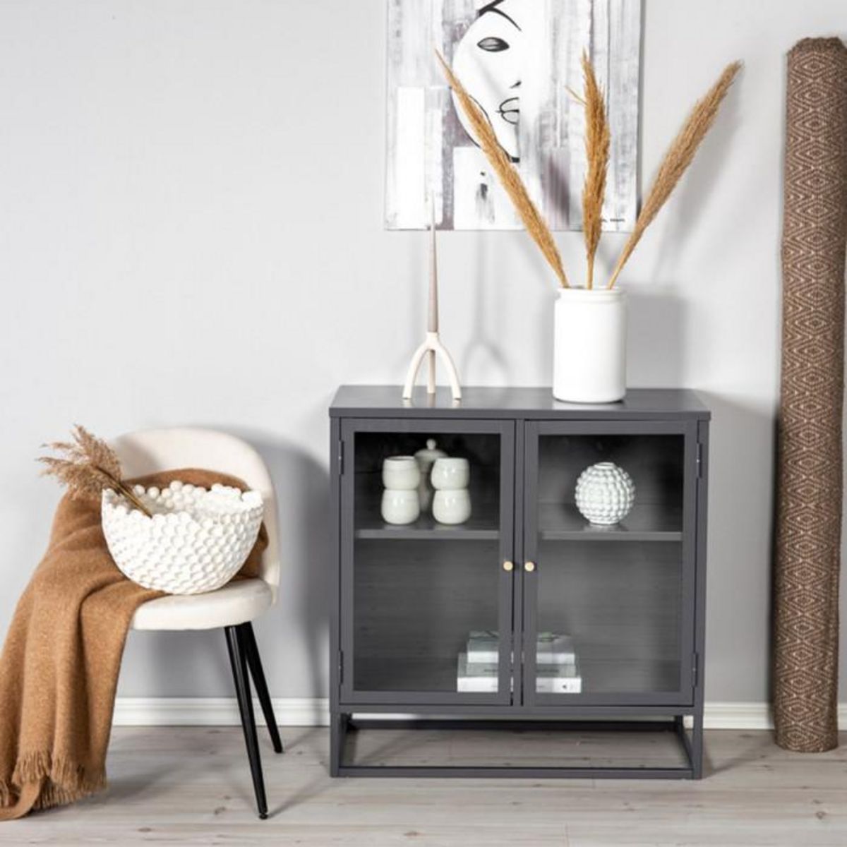 Paris Prix Vitrine 2 Portes  Bakal  85cm Gris Clair