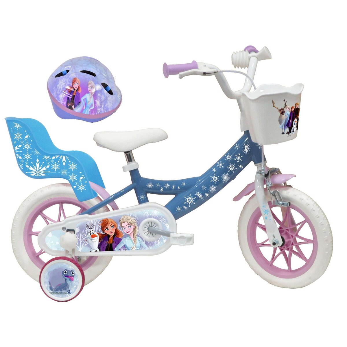 Disney La Reine des Neiges Vélo 12  Fille Licence  Reine de Neiges  + Casque pour enfant de 3 à 5 ans avec stabilisateurs à molettes - 1 frein