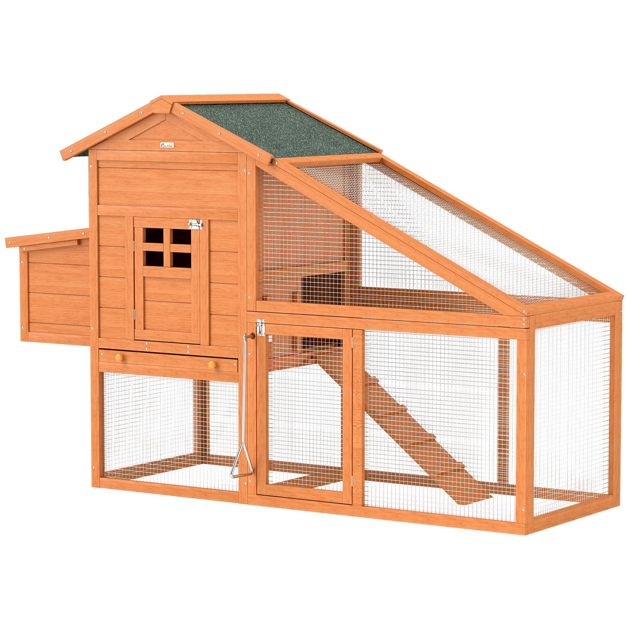 Voir la diapositive 5 : PAWHUT Poulailler cottage grand confort multi-équipement 179x67x115cm bois sapin pré-huilé