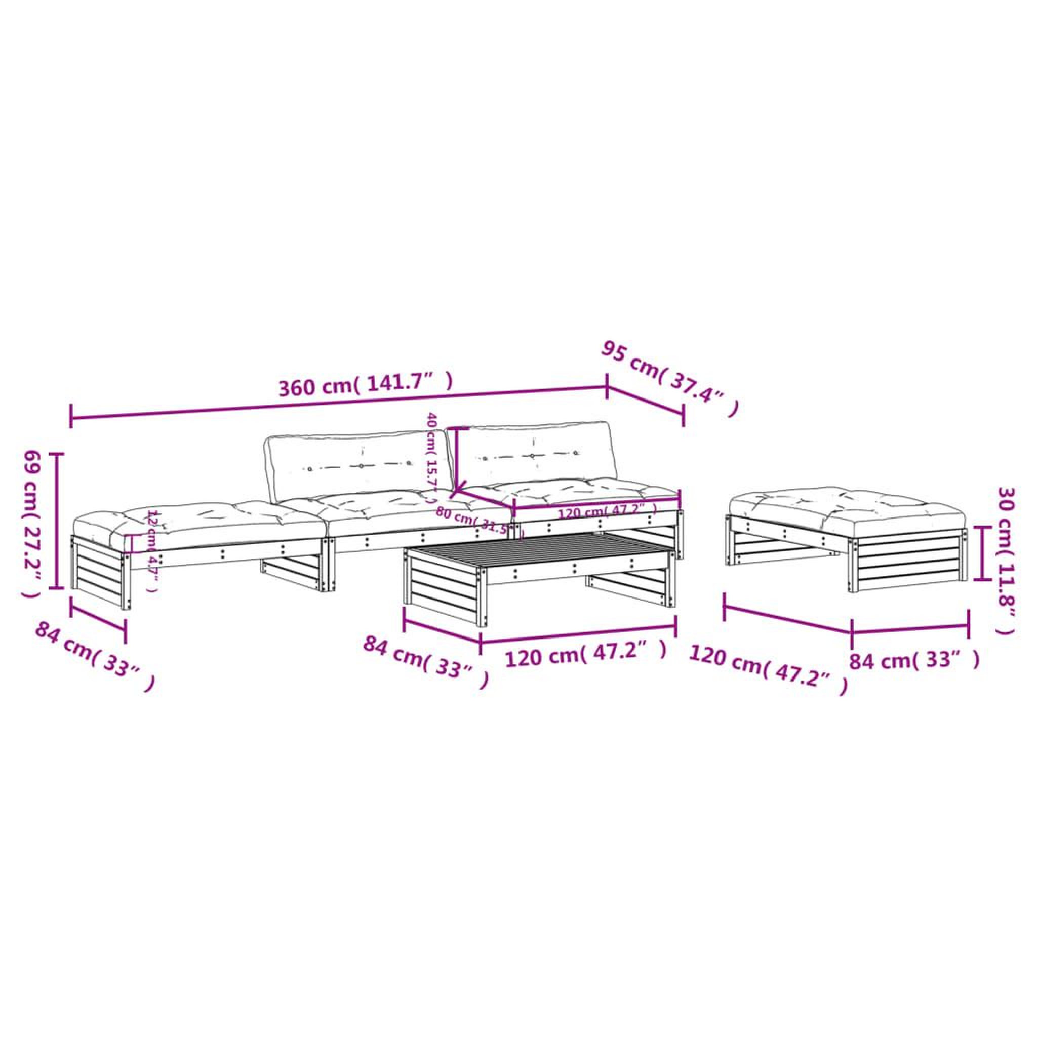 Voir la diapositive 6 : VIDAXL Salon de jardin 5 pcs avec coussins bois de pin impregne