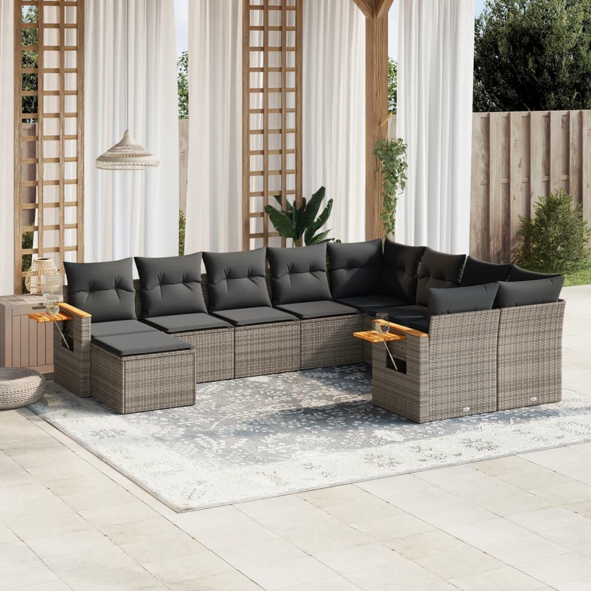 VIDAXL Salon de jardin avec coussins 10 pcs gris resine tressee